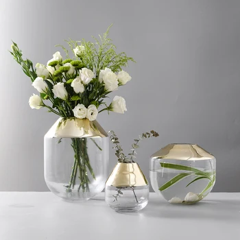 

Luxury gold-plated glass vase hydroponic systems terrarium flower vases for weddings home decoration accessories living room