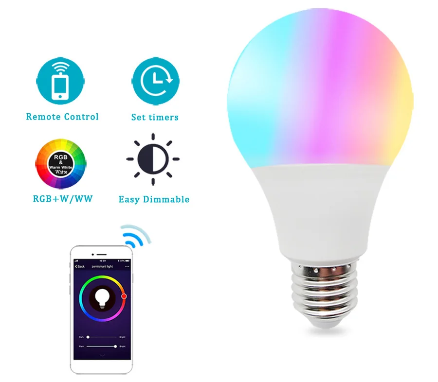 110V 220V Bluetooth E27 RGBW LED Bulb Lights 5W 10W 15W RGB Lampada Changeable Colorful RGBWW LED Lamp With Remote+Memory Mode (5)