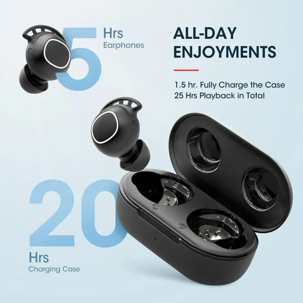 MPOW M30 TWS Stereo Wireless Earbuds With Charging Case IPX7 Waterproof Bluetooth 5.0 Sport Bass Earphone With Mic