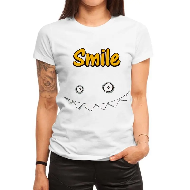 Funny Smile print Women t shirt Fashion Summer Harajuku t-shirt  Short sleeve Round neck Woman tshirt top