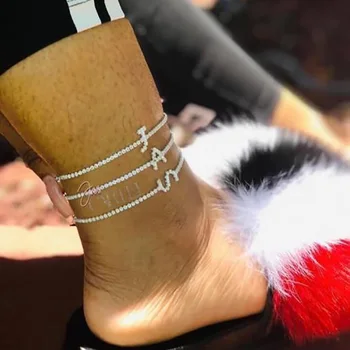 

Women Shiny Letter Charm Ankle Bracelet Initial Foot Jewelry A-Z Summer Beach Boho Party Club Bracelet for Foot Leg Accessories
