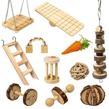 

Hamster Chew Toys Set 11 Pack Natural Wooden Hanging Hamster Accessories Small Pets Teeth Care Molar Exercise Carrot