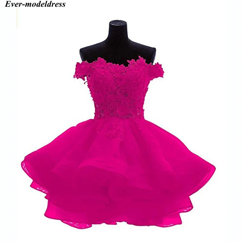 Cheap Short Prom Graduation Dresses Lace Appliques Organza Beaded Crystal Plus Size Homecoming Gown Cocktail Party Gown - Цвет: Fushsia
