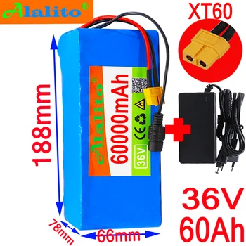 

36V 10S4P 60Ah battery pack 500W high power battery 42V 60000mAh Ebike electric bicycle BMS 42v battery with xt60 plug+charger