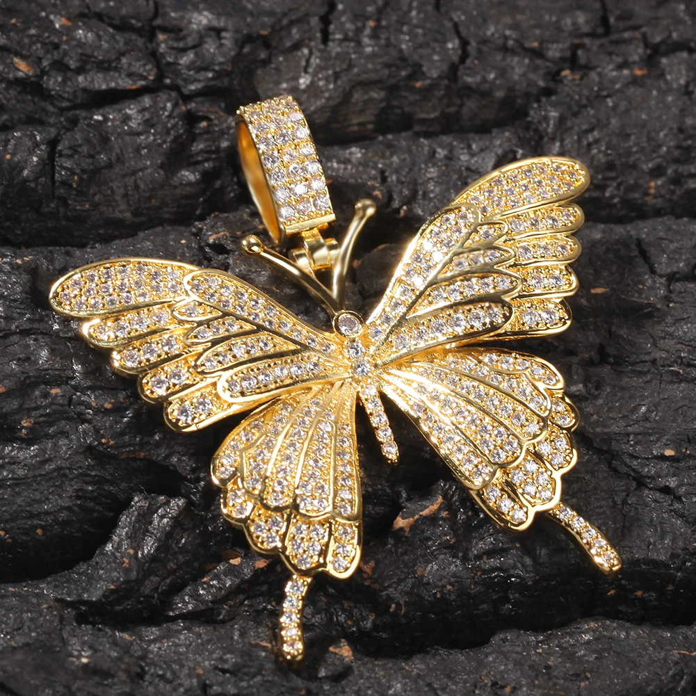 Uwin Танцующая бабочка подвеска микро проложили кубический циркон Шарм ожерелье для мужчин хип-хоп ювелирные изделия для подарка теннисная цепь - Окраска металла: Gold