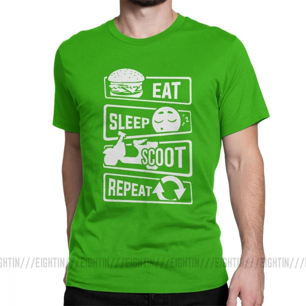 Eat Sleep Scoot Repeat футболка с изображением scooter Italy Vespa Футболка мужская футболка футболки с короткими рукавами из чистого хлопка в стиле хип-хоп - Цвет: Зеленый