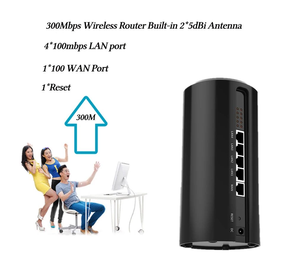 Black KuWFi 300 Мбит/с беспроводной Wifi роутер 2,4G OpenWrt домашний роутер Wifi усилитель встроенный 2* 5dBi антенна 4Lan порты - Цвет: Black