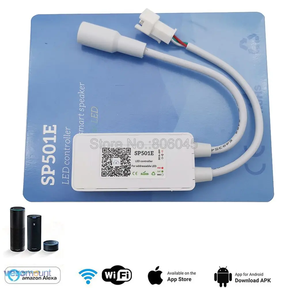 SP501E Пиксельная адресация Светодиодная лента WiFi-SPI светодиодный Контролер Amazon Alexa Голосовое управление Andriod/iOS приложение управление DC5-24V 900 пикселей