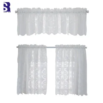 

SunnyRain 2-Piece Lace Curtains for Kitchen Short White Tulle Door Curtain Kids Bedroom Sheer Window Curtains