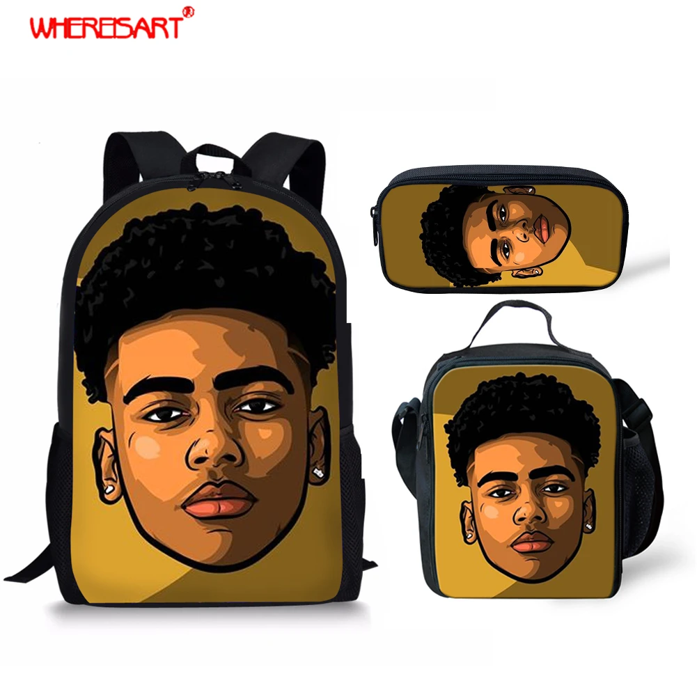 

WHEREISART African American Afro Boy Black Art School Bags Set for Boys and Girls Children Backpack Portfolio Bookbag Satchel