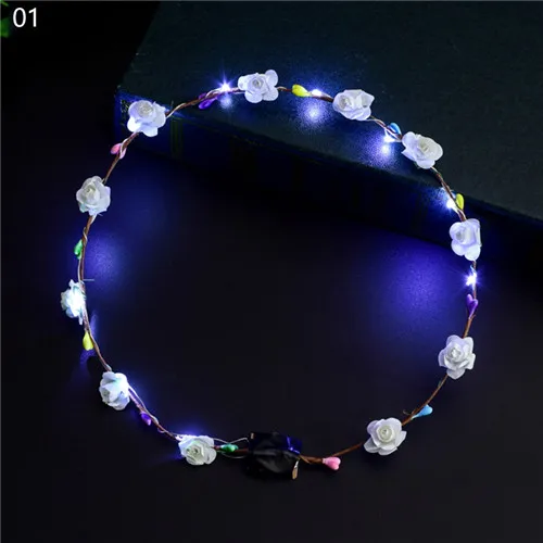 1 65Cm 10 Flowers#10 Led Flower Garland Wreath Adjustable Plastic Dark Luminous Wreath For Kids Birthday Party - Color: 1
