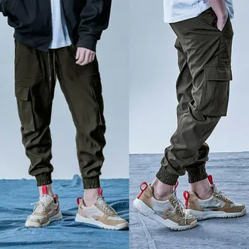 

US Men Fashion Sports Gym Pants Slim Fit Running Joggers Casual Long Trousers Cargo Pants Streewear