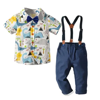 

Baby Boys Clothing Set Dinosaur Printed Short Sleeve Shirt + Suspender Pants 1-7Y Kids Children Autumn Formal Outfit Suits