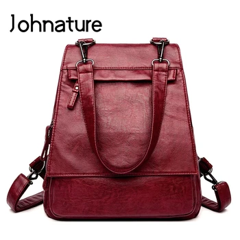 

Johnature Korean Fashion Backpack 2020 New Multi Purpose Soft Leather Women Shoulder Bags Large Capacity Leisure Travel Bags