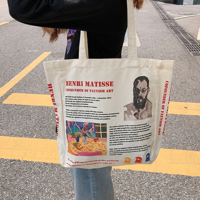 

Youda Lazy Style Retro Canvas Bag Student Literary Tote Personality Printing Shoulder Bags Large-capacity Shopping Handbag