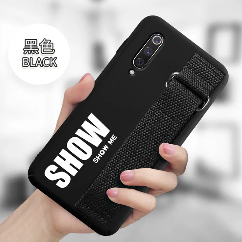 Мягкий чехол из ТПУ для Xiaomi mi 9 SE mi 9, чехол с ремешком на запястье для Xiaomi mi 8 SE mi 8 Red mi K20 Pro - Цвет: Черный
