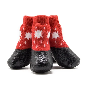 

4pcs 0-6 Size Cotton Rubber Pet Dog Shoes Waterproof Non-slip Dog Rain Snow Boots Socks Footwear For Puppy Small Cats Dogs