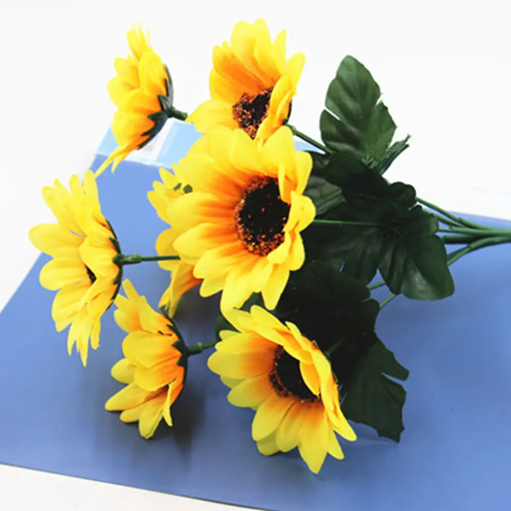 New 7Heads Artificial Flower Silk Artificial Sunflower Bouquet Fake Flower DIY Craft Party Wedding Decoration Home Decor