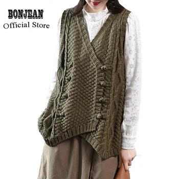 

Women Knit Cardigan Vest Jacket Outwear V Neck Sweaters Sleeveless Big Loose Retro Vintage Fashion Casual AZ60241511