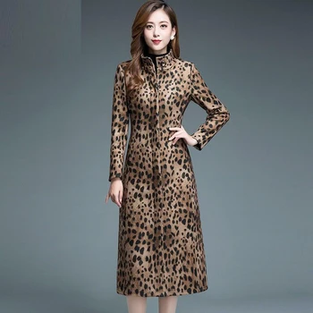 

Fall Spring Fashion Womens Stand Collar Slim Leopard Printed Long Trench Coat , Overcoat for Woman , Women Autumn 4xl Coats