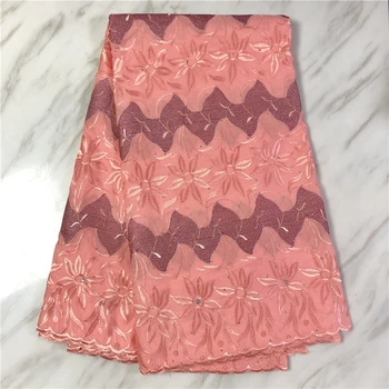 

New 100% Cotton Lace Fabric With pink Eyelet Embroidery Nigerian Swiss Voile Lace fabric for Party FP82