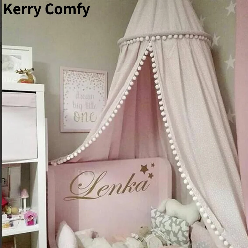 

Nordic Cotton Pompom Mosquito Net Kids Baby Princess Bed Canopy Curtain Bedding Round Hung Dome Tent Baldachin Girls Room Decor