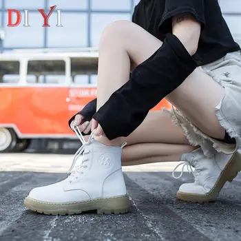 

Thick Bottom Winter Boots Women Shoes for Woman Warm Leather Martin Boots Female Lace Up Work Short Boot High Casual Shoes E08