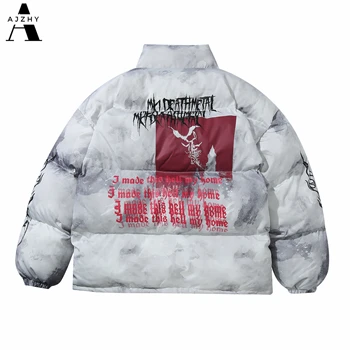 

Tie Dye Print Hip Hop Parka Jackets Men Hipster Streetwear Graffiti Winter Thick Warm Cotton Padded Bubble Coats Overcoat Mens