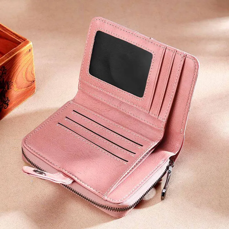 1 PC Oil Wax Leather Wallet Women Lady Vintage Short Two Fold Zipper Wallet Girls FashionCredit Card Holder Purse Clutch Wallet