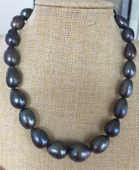 

18" 11-13mm natural Tahitian genuine black pearl necklace