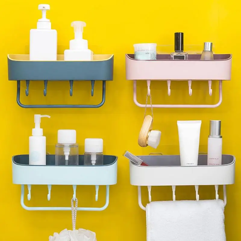 Punch free Plastic Bathroom Shelf Shower Gel Shampoo Holder Storage