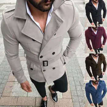 

Men Winter Wool Warm Trench Woolen Jacket Reefer Lapel Double Sided Breasted Dress Peacoat Overcoat Male Winter Autumn Overcoat