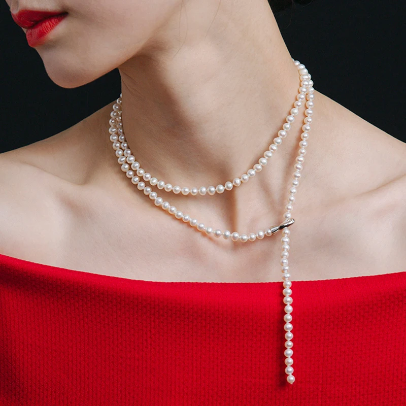 Модное Длинное Ожерелье из натурального пресноводного жемчуга для женщин, настоящее маленькое белое жемчужное ожерелье 85 см хороший подарок ювелирные изделия
