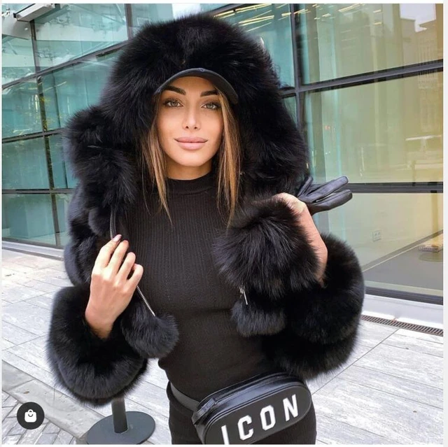 Hooded faux-fur coat - Women