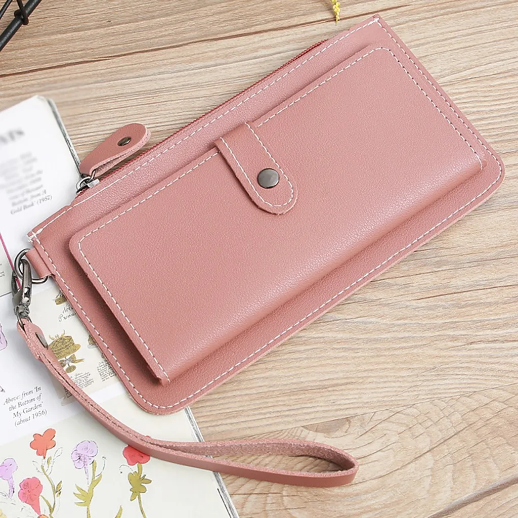 Women Long Wallets Fashion Solid Handbags Multi-Function Coin Purse Cards ID Cards Holder Leather Money Bag Clutch Wallet