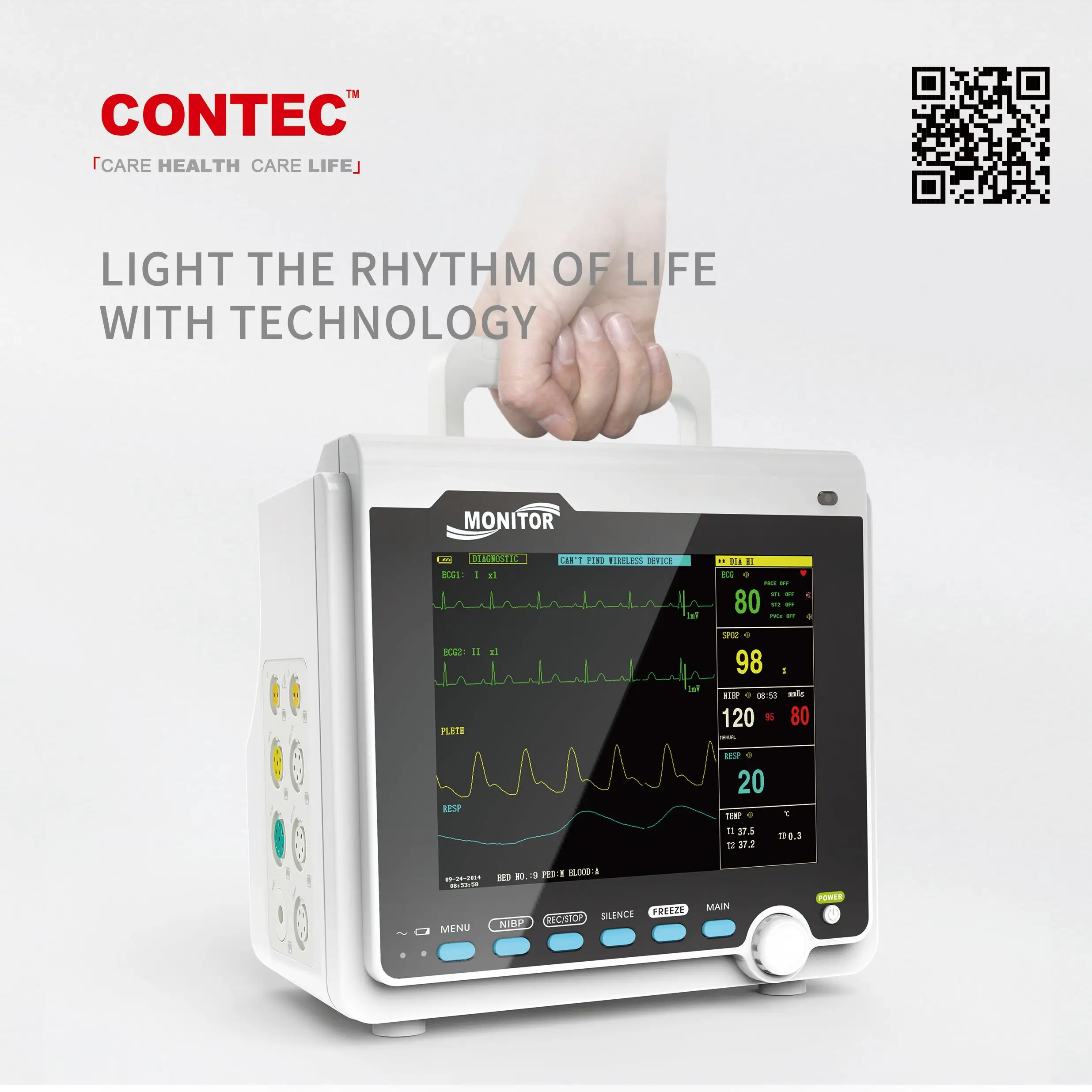 

CONTEC CMS6000 /VET Paitent Monitor Human or Veterinary Use 8‘’ TFT Color LCD ECG, RESP, SpO2, PR, NIBP And Dual- Channel TEMP