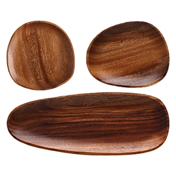 

3Pcs Wooden Entire Dessert Plates Irregular Tea Dishes Solid Wood Creativity Tableware Small Coffee Wood Dinner Plate
