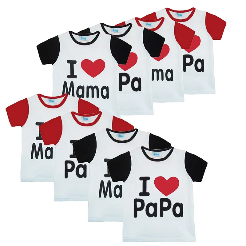 Детская одежда из хлопка с надписью «I Love Mama& I Love Papa» и короткими рукавами для детей