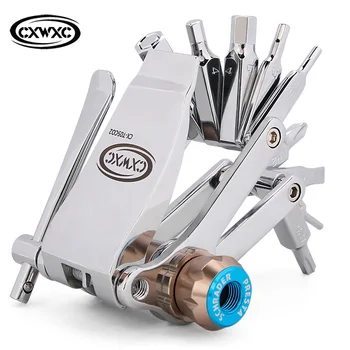 

CXWXC 16 in 1 Multi-functional MTB Repair Tool Set Bicycle Chain Tool Cartridge Inflator Hex Socket Mini Bike Repairing Tool Kit