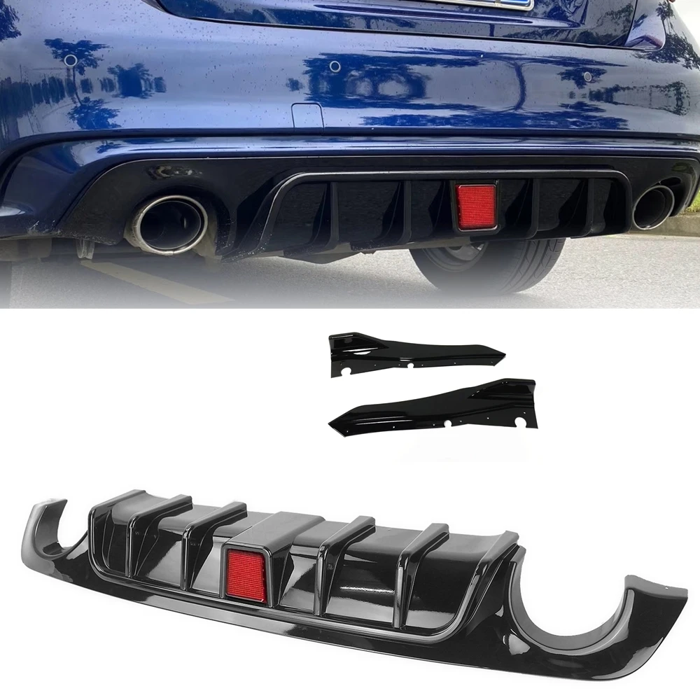 Car Body Kit For Infiniti Q50 2018-2020 Rear Diffuser Bumper Lip W/ LED Lamp+Lower Side Spoiler Guard Corner Cover Splitter Trim |