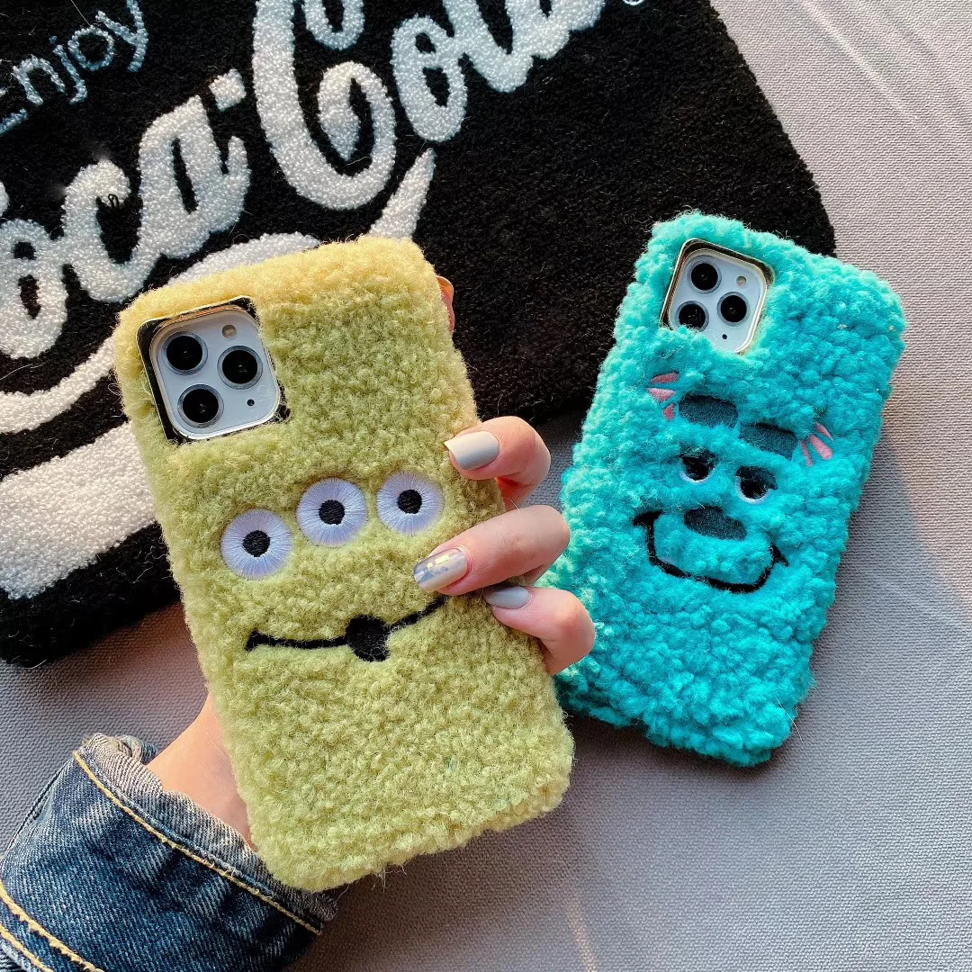 3D Plush Embroidery Cartoon Toy Story Sulley Mike Phone Case For iPhone 11 Pro X XS Max XR 7 8 6 Plus Warm Fur Soft Back Cover |