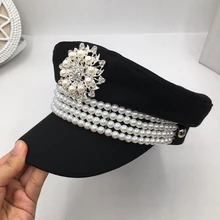 Новая Осенняя тонкая хлопковая темно-синяя британская Элегантная черная жемчужная Кепка, детская аристократическая маленькая Кепка