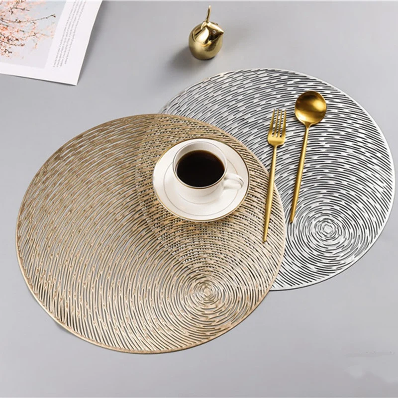  4Pcs PVC Placemats Round Hollow Waterproof Non Slip Table Mats Heat-Insulated Pad Coaster Home Wedd