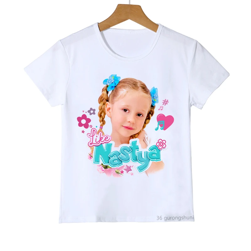 Kawaii Girls T-Shirts Cute Nastya Cartoon Print Girls Clothes Summer Kids T Shirts Fashion Baby Tshirt White Camisole Shirt Tops children's t shirt design	