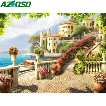 

AZQSD 5D Diamond Painting Seaside Full Square/Round Drill Diamond Embroidery Scenery Handmade Needlework Home Decor