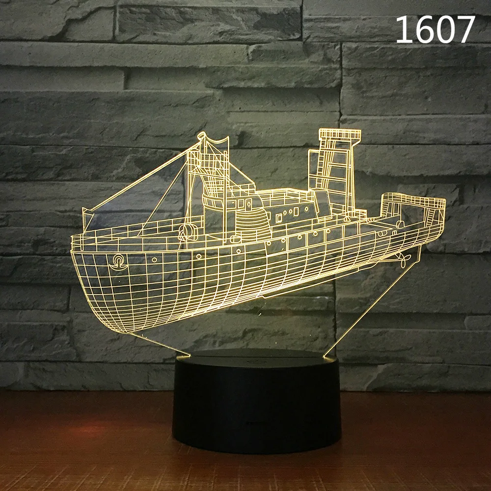1607 3D морское плавание лодка корабль тема светодиодный светильник 7 цветов Изменение Иллюзия ночник usb настольная лампа декор Освещение Прямая поставка - Испускаемый цвет: 1607