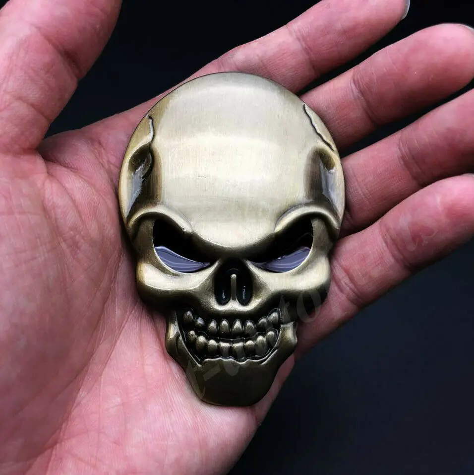 

3D Big Bronze Metal Skull Skeleton Evil Bone Car Emblem Badge Decal Sticker