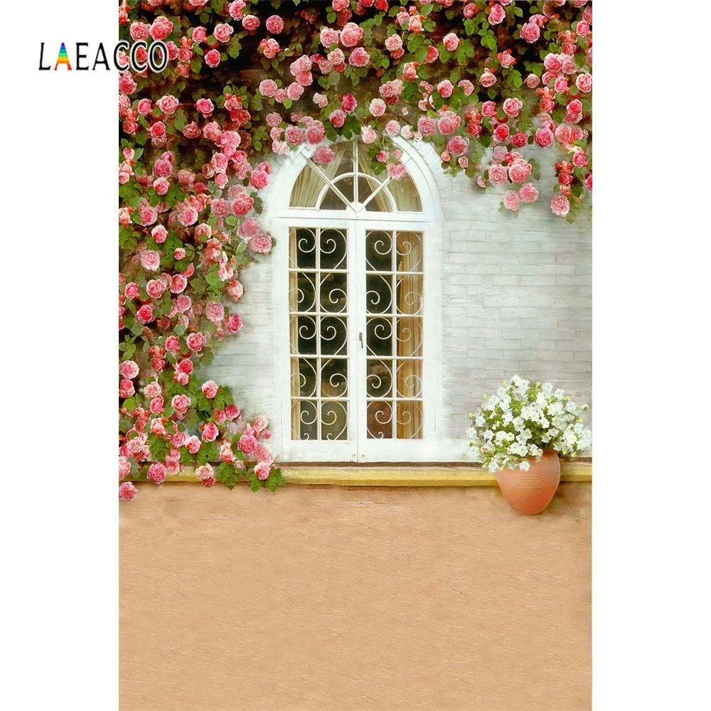 

Laeacco Window Brick Wall Spring Flower Wedding Baby Portrait Backdrop Photocall Vinyl Photography Background For Photo Studio
