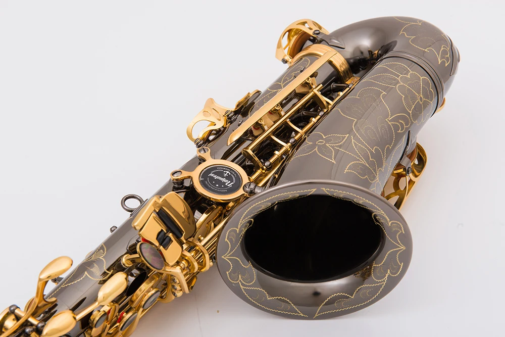 NAIPUTESI NT-802 ключ типа альт саксофон черный никель золото Красиво резные [двойное укрепление] золотой ключ латунный корпус альт саксофон