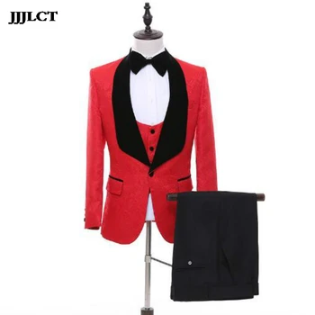 

New business Slim Korean men's suits casual men's red groom wedding dress